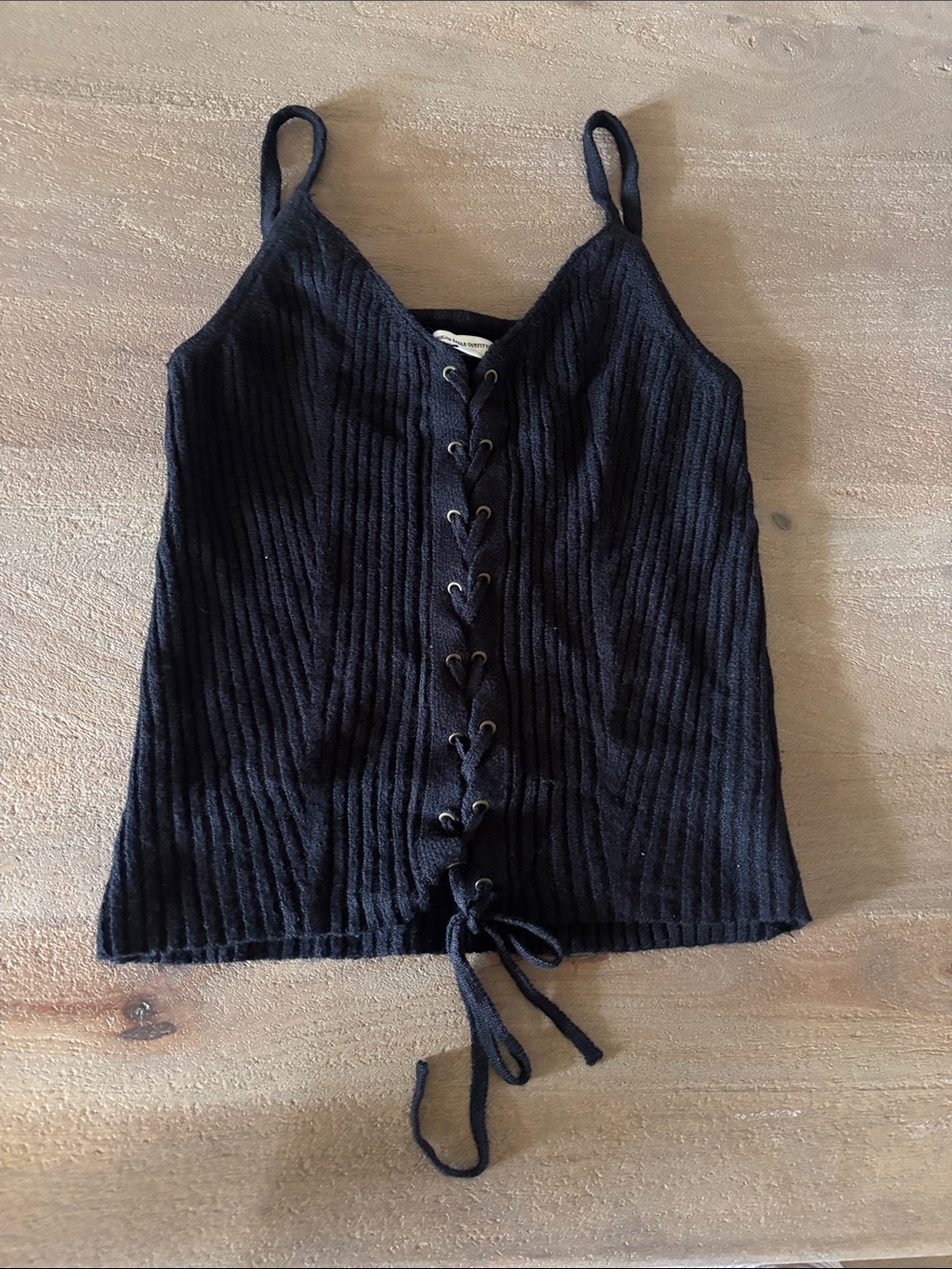 American Eagle Outfitters Black Ribbed Lace-Up Cami